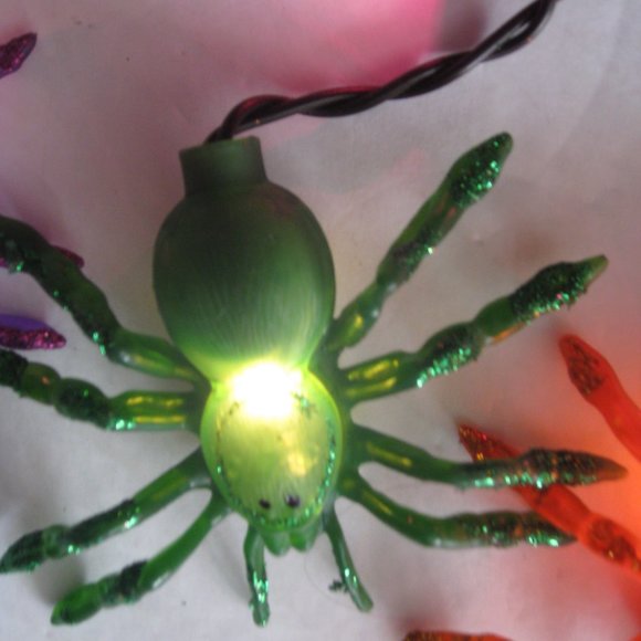 2 Halloween 12 Spider String Lights Blow Mold Decorations 11 ft & 2 Orange Minis - Picture 10 of 16